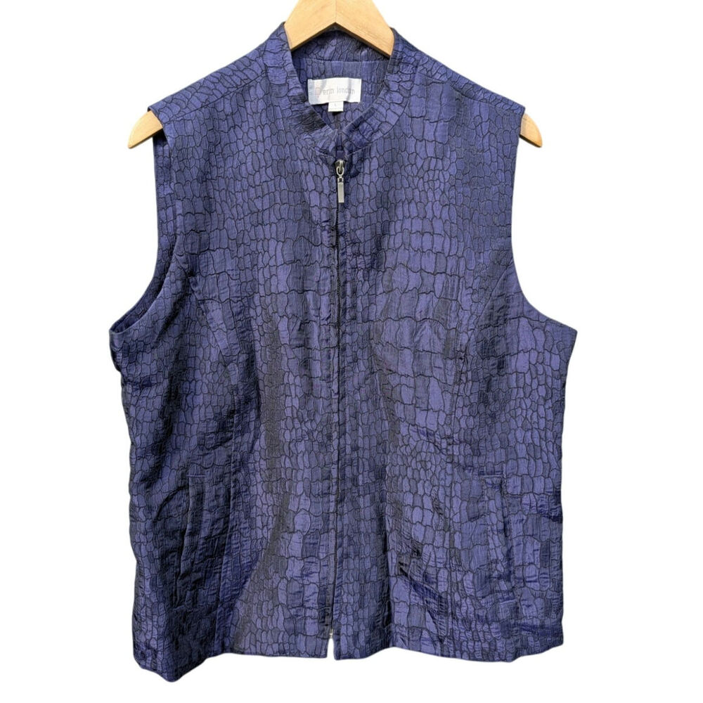 Vintage Erin London L Royal Blue Snake skin pattern vest zipper front mock neck